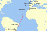Cruise itinerary map for MSC Cruises 16 Night MSC Grand Voyages (134062)