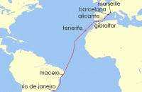 Cruise itinerary map for MSC Cruises 15 Night MSC Grand Voyages (137833)