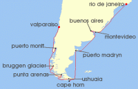 Cruise itinerary map for Hapag Lloyd 23 Night The Temperament Of South America (Rio de Janeiro - Valparaiso) (132069)