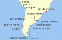 Cruise itinerary map for Phoenix Reisen 28 Nacht Kurs Feuerland, Kap Hoorn & Chiles Fjorde (115902)