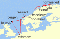 Cruise itinerary map for Holland America Line 14 Night Arctic Journey & Northern Lights With History Channel (141557)
