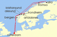 Cruise itinerary map for Holland America Line 14 Night Arctic Circle & Northern Lights With History Channel (137456)