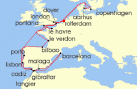Cruise itinerary map for Holland America Line 28 Night Legendary Solar Eclipse & Cosmic Port Explorer (135021)
