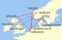 Cruise itinerary map for Holland America Line 14 Night Fjords Of Norway Collectors Voyage (126420)