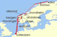 Cruise itinerary map for Holland America Line 21 Night Norwegian Fjords & Northern Lights With Nordfjord (136810)