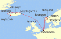 Cruise itinerary map for Holland America Line 14 Night Fjords Of Norway & Iceland Collectors Voyage (139460)