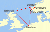 Cruise itinerary map for Holland America Line 7 Night Norwegian Fjords & Scotland With History Channel (117883)