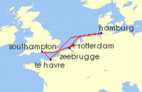 Cruise itinerary map for MSC Cruises 7 Night Northern Europe (139268)