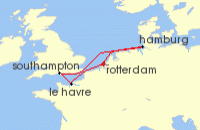 Cruise itinerary map for MSC Cruises 6 Night Northern Europe (133290)