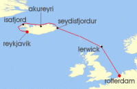 Cruise itinerary map for Holland America Line 7 Night Fjords Of Iceland (139744)