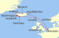 Cruise itinerary map for Holland America Line 14 Night Icelandic Fjords With Scotland Collectors Voyage (139326)