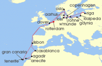 Cruise itinerary map for Holland America Line 28 Night Oktoberfest & Canary Islands With History Channel (135059)