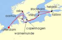 Cruise itinerary map for Holland America Line 14 Night Baltic & Scandinavian Capitals With History Channel (135414)