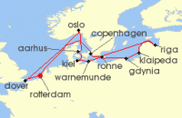 Cruise itinerary map for Holland America Line 14 Night Baltic Capitals & Berlin Oktoberfest (135031)