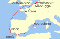 Cruise itinerary map for MSC Cruises 9 Night Northern Europe (135776)