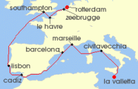 Cruise itinerary map for MSC Cruises 13 Night Northern Europe (137241)