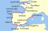 Cruise itinerary map for Windstar Cruises 23 Night Star Collector: French Elegance and Spanish Flair (138065)