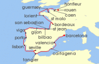 Cruise itinerary map for Windstar Cruises 24 Night Star Collector: French Elegance and Spanish Flair (139904)