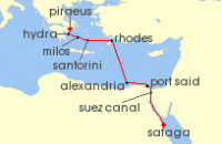 Cruise itinerary map for Star Clippers 11 Night Suez Canal Crossing (128671)
