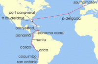 Cruise itinerary map for Cunard Line 33 Night San Antonio To Southampton (126692)