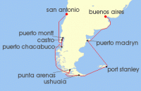 Cruise itinerary map for Oceania Cruises 20 Night Spectacular Antarctica Santiago de Chile to Buenos Aires (120663)