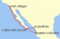 Cruise itinerary map for Norwegian Cruise Line 7 Night Mexican Riviera Round-trip San Diego: Cabo San Lucas & Puerto Vallarta (17580)