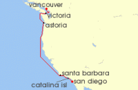 Cruise itinerary map for Holland America Line 7 Night Wine Country & Pacific Northwest (132024)