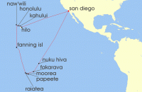Cruise itinerary map for Holland America Line 35 Night Hawaii, Tahiti & Marquesas Legendary Voyage (141155)