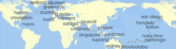 Cruise itinerary map for Oceania Cruises 120 Night Global Wanderlust San Diego to Miami (125857)
