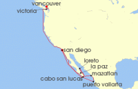 Cruise itinerary map for Holland America Line 18 Night Baja Peninsula, Mexican Riviera & Pacific Coast (131746)
