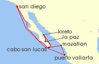 Cruise itinerary map for Holland America Line 14 Night Mexican Riviera & Baja Peninsula Holiday (120032)
