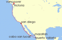 Cruise itinerary map for Holland America Line 11 Night Mexican Riviera & Pacific Coast (131747)