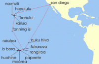 Cruise itinerary map for Holland America Line 35 Night Legendary Hawaii, Tahiti & Marquesas (136067)