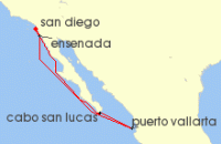 Cruise itinerary map for Disney Cruise Line 7 Night Mexican Riviera Cruise From San Diego (104425)