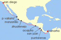 Cruise itinerary map for Crystal Cruises 11 Night The Americas & Caribbean - San Diego To Fuerte Amador (133663)
