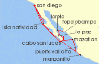 Cruise itinerary map for Crystal Cruises 18 Night The Americas & Caribbean - San Diego To San Diego (133776)