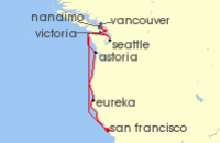 Cruise itinerary map for Hapag Lloyd 16 Night Californian Lifestyle Meets Canadian Charm (San Francisco - San Francisco) (132066)