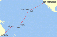 Cruise itinerary map for P & O Cruises 23 Night San Francisco to Sydney (141585)