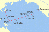 Cruise itinerary map for Phoenix Reisen 30 Nacht Von Frisco ins Land der aufgehenden Sonne (115632)