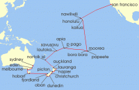 Cruise itinerary map for Azamara Cruises 48 Night Cruise San Francisco To Sydney Grand Voyage (135146)