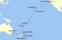 Cruise itinerary map for P & O Cruises 27 Night San Francisco to Sydney (139448)