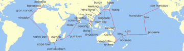 Cruise itinerary map for Costa Cruises 98 Night World Tour from San Francisco (134669)