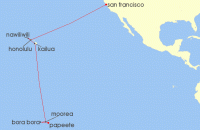 Cruise itinerary map for Azamara Cruises 18 Night Cruise Pacific Islands Cruise: Oahu, Kauai & Bora Bora (135145)