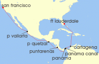 Cruise itinerary map for Princess Cruises 16 Night Panama Canal - Ocean to Ocean (108052)