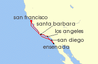 Cruise itinerary map for Princess Cruises 7 Night Classic California Coast (139432)