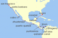 Cruise itinerary map for Hapag Lloyd 24 Night The Fascination Of Central America (San Francisco - Miami) (131987)