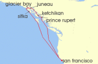 Cruise itinerary map for Princess Cruises 10 Night Inside Passage (Roundtrip San Francisco) (141561)