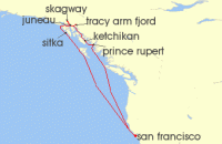 Cruise itinerary map for Carnival Cruises 11 Night Alaska Inside Passage & Glacier (140225)