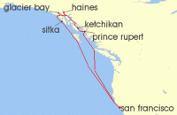Cruise itinerary map for Princess Cruises 10 Night Inside Passage (Roundtrip San Francisco) (141565)