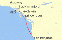 Cruise itinerary map for Princess Cruises 10 Night Inside Passage (Roundtrip San Francisco) (137212)